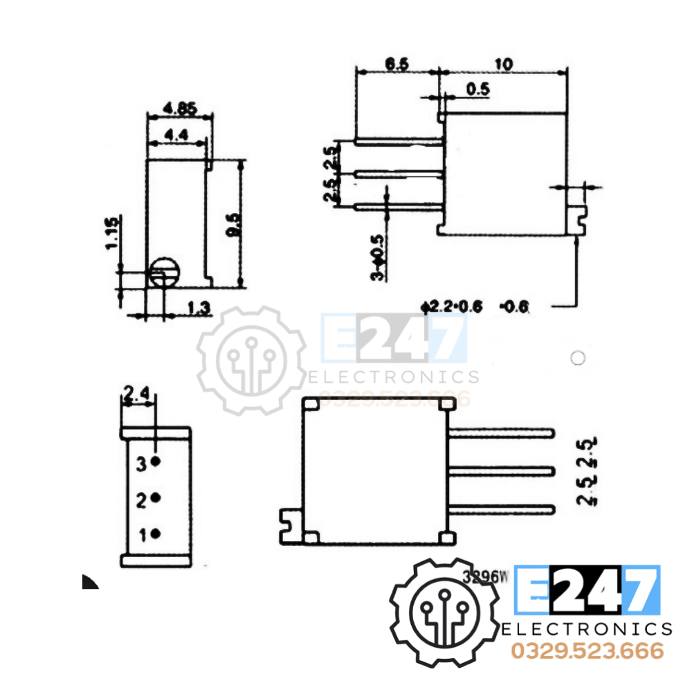 TRIẾT ÁP 3296W 200R CHÂN CONG 90 ĐỘ
