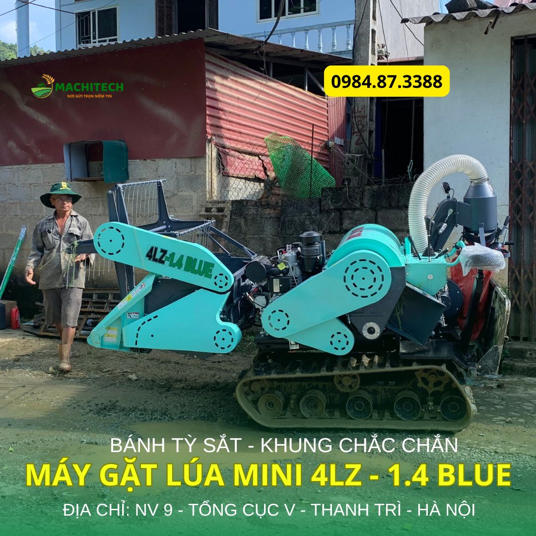 Máy Gặt Lúa Mini 4LZ - 1.4 BLUE với Bánh Tỳ Sắt và Khung Chắc Chắn