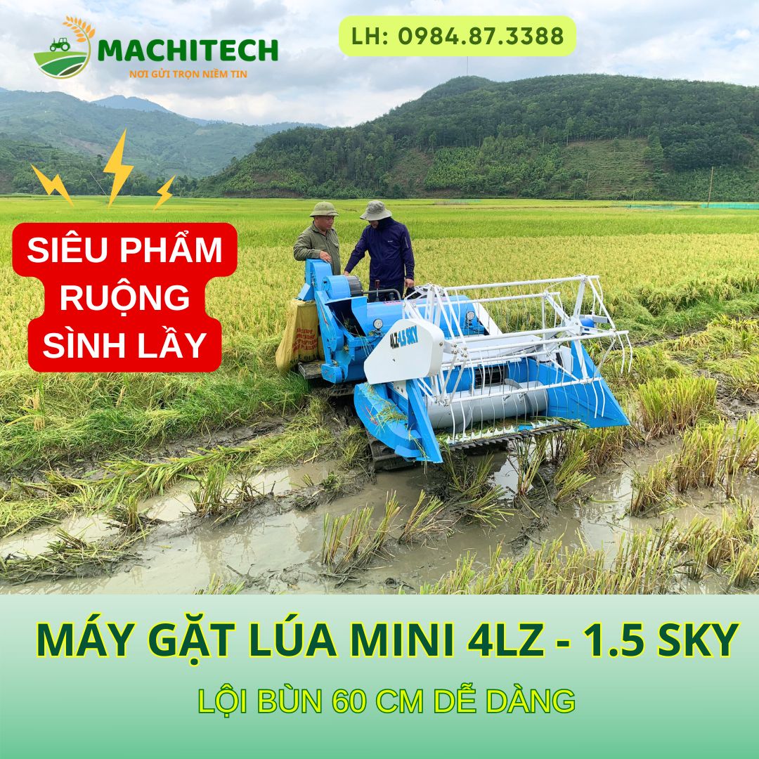 Siêu phẩm máy gặt lúa mini đi được ruộng sình lầy