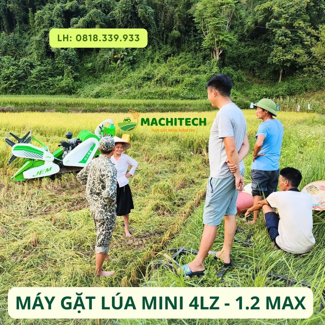 Máy gặt lúa mini chuyên địa hình đồi núi - ruộng bậc thang