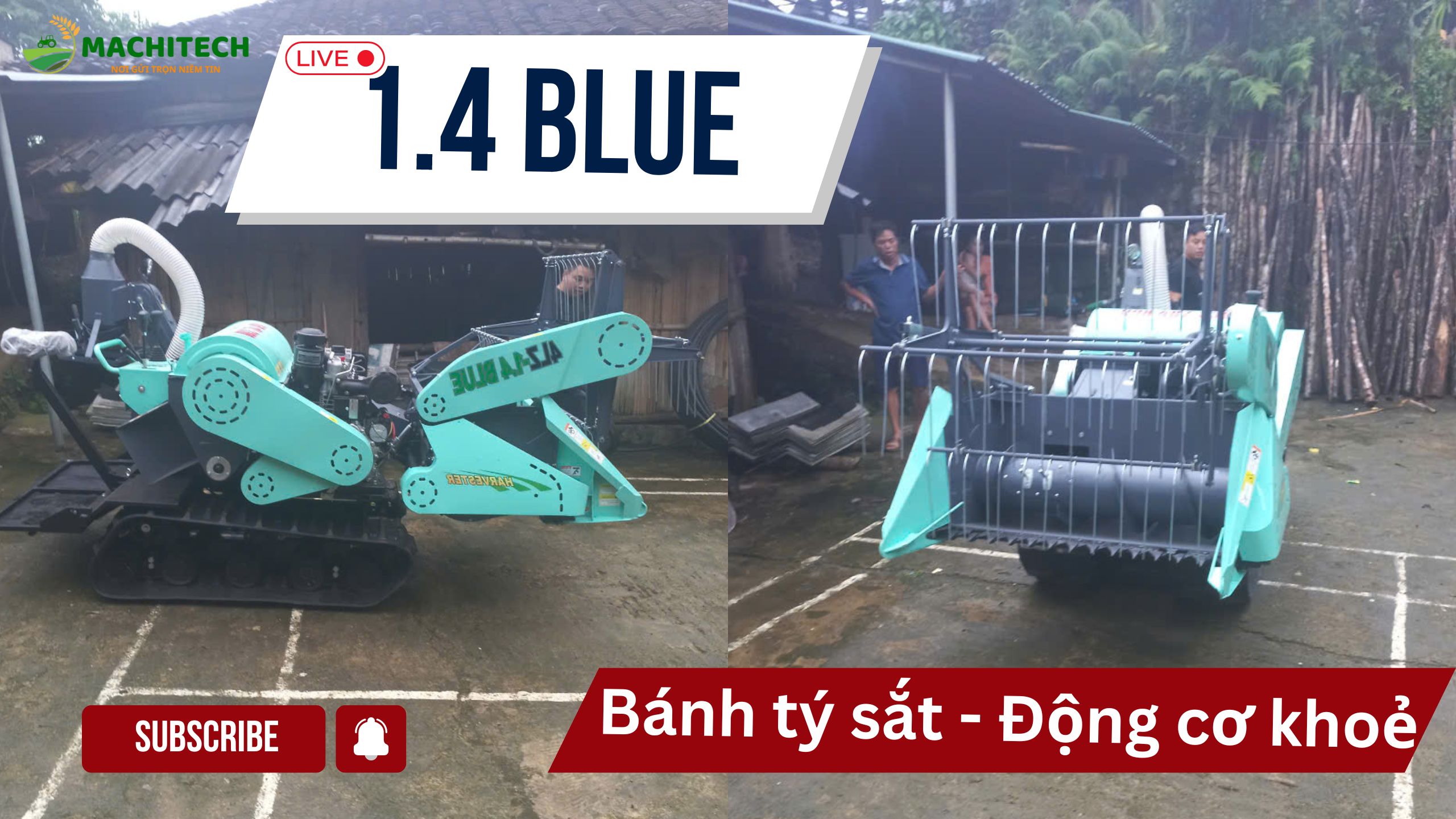 Máy gặt lúa mini 1.4 Blue chuyên ruộng đồi núi giao về Na Hang - Tuyên Quang