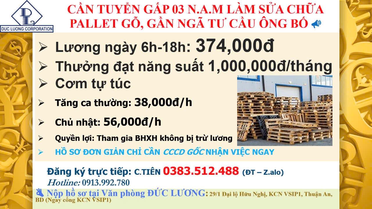 Tuyển Nam làm pallet gỗ tại cầu Ông Bố - Thuận An