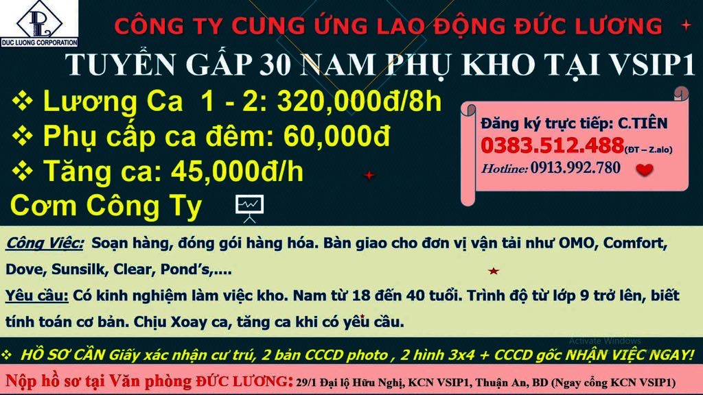 Tuyển Phụ Kho Nội Thất Tại KCN VSIP1