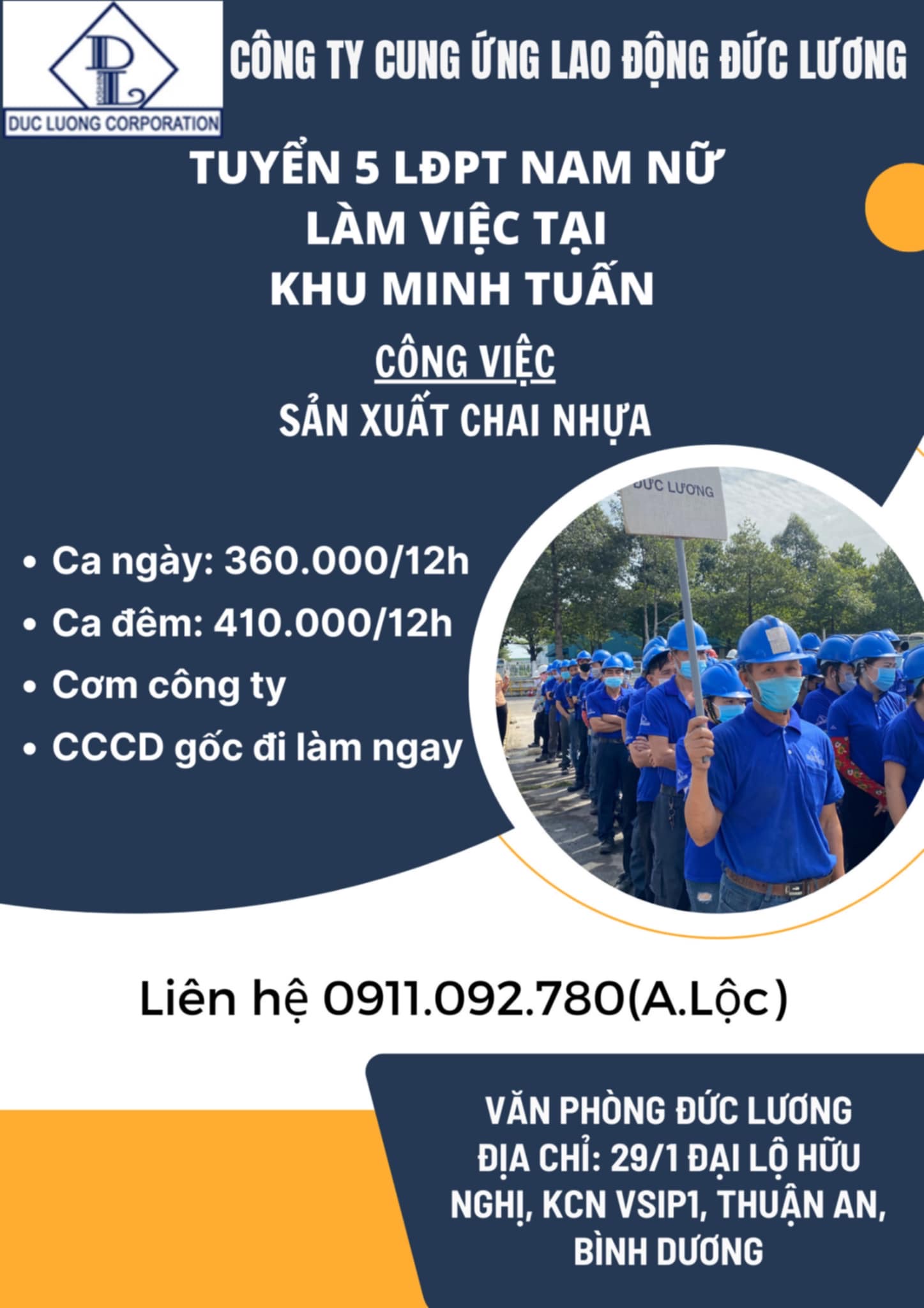 TUYỂN CÔNG LAO ĐỘNG NAM NỮ LÀM VIỆC KCN MINH TUẤN