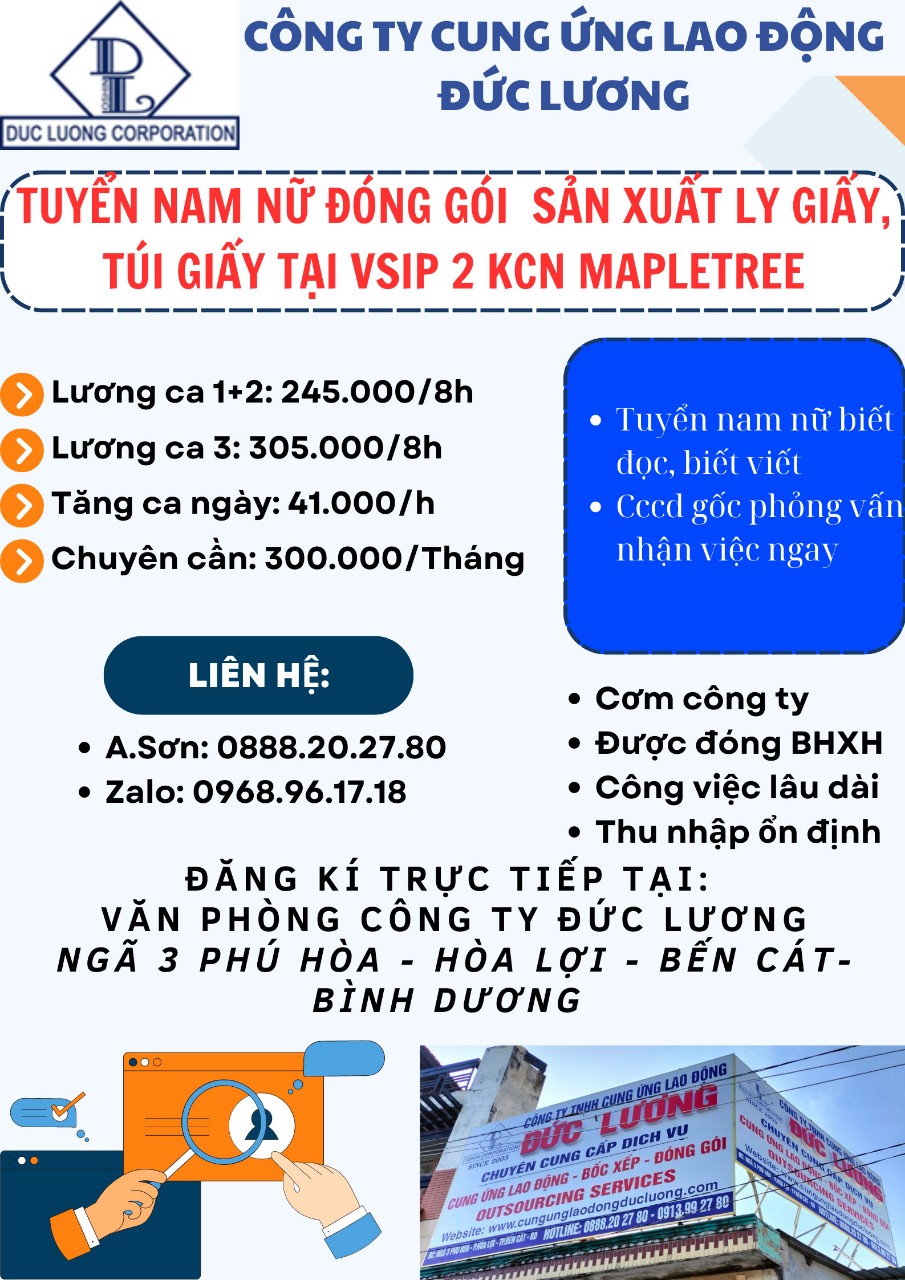 Sản Xuất Ly Giấy, Túi Giấy, VSIP 2 KCN MAPLETREE