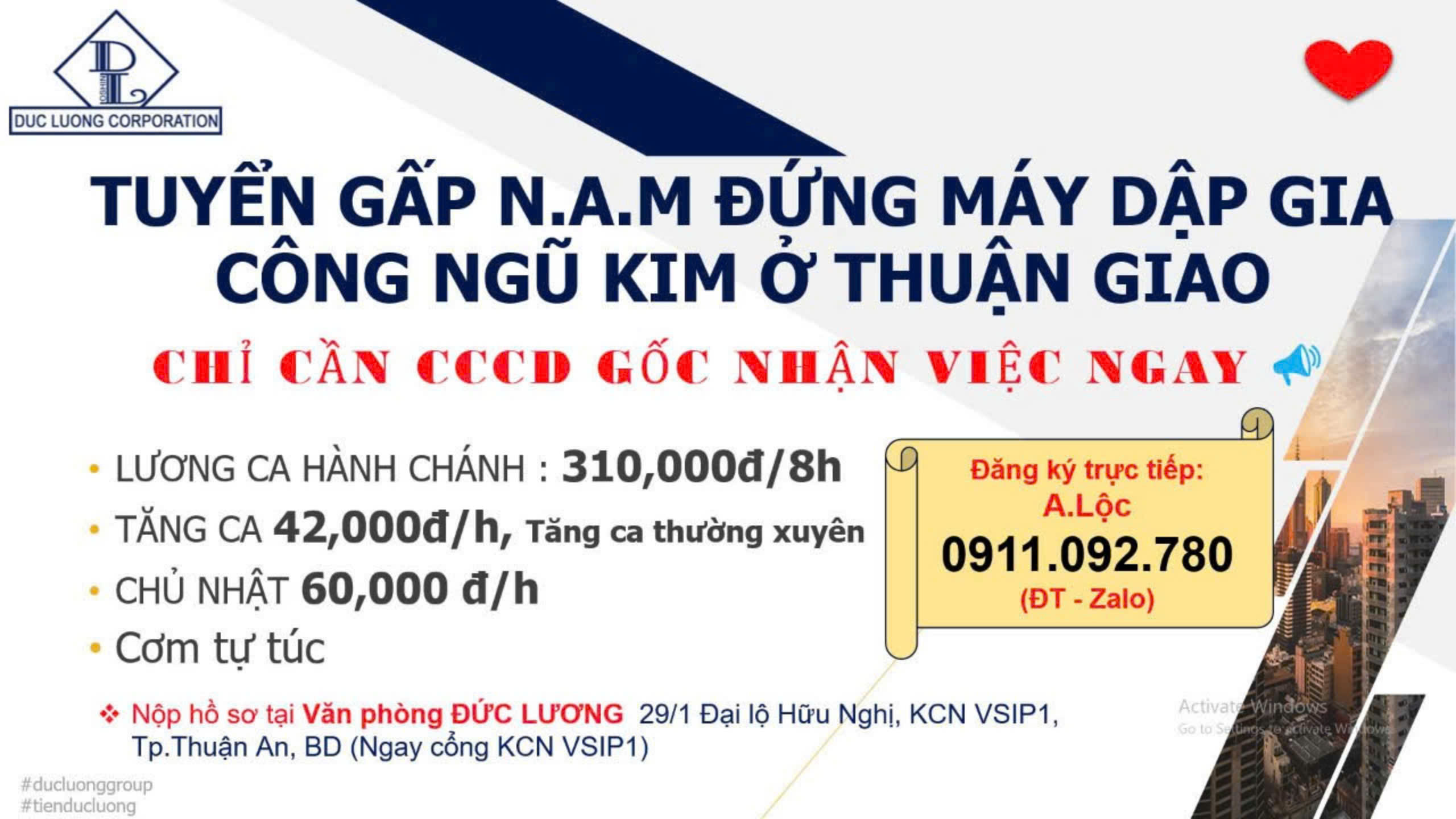TUYỂN LAO ĐỘNG NAM ĐỨNG MÁY DẬP Ở THUẬN GIAO