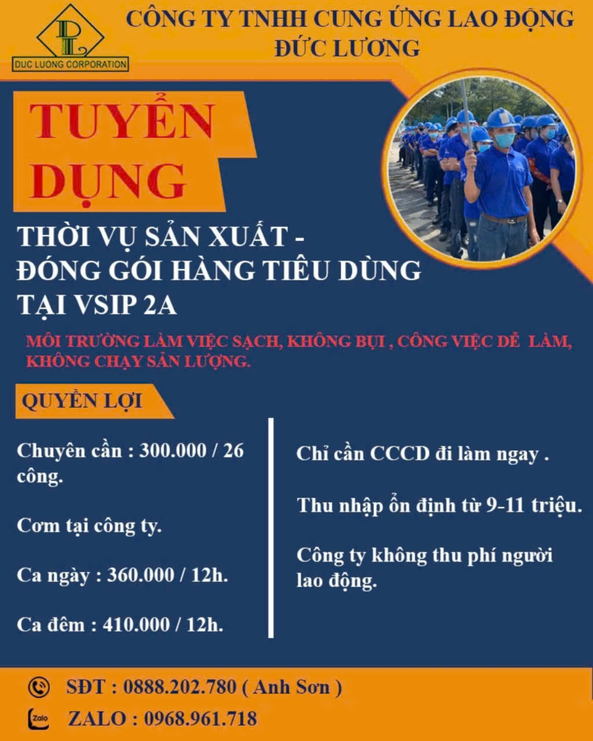 Tuyển dụng lao động thời vụ đóng gói hàng tiêu dùng ở VSIP2