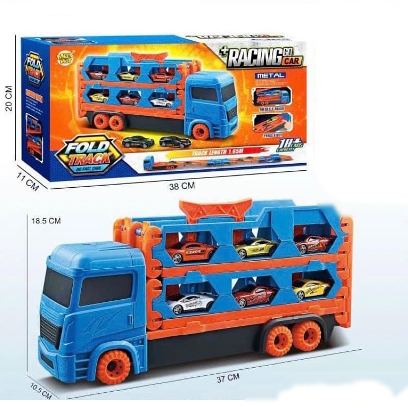 Đồ chơi ô tô tải 3 tầng kèm 6 ô tô nhỏ Sankid đường đua xe dài 1.65m có thể gấp gọn_MH-156