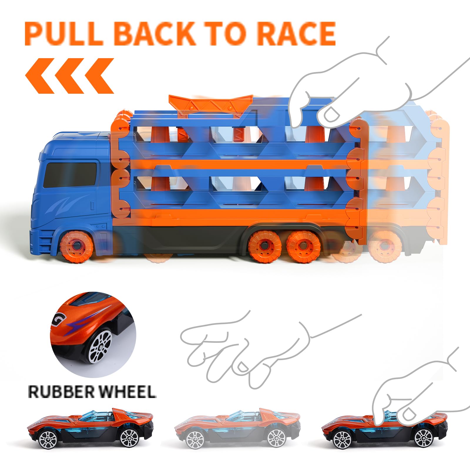 Đồ chơi ô tô tải 3 tầng kèm 6 ô tô nhỏ Sankid đường đua xe dài 1.65m có thể gấp gọn_MH-156