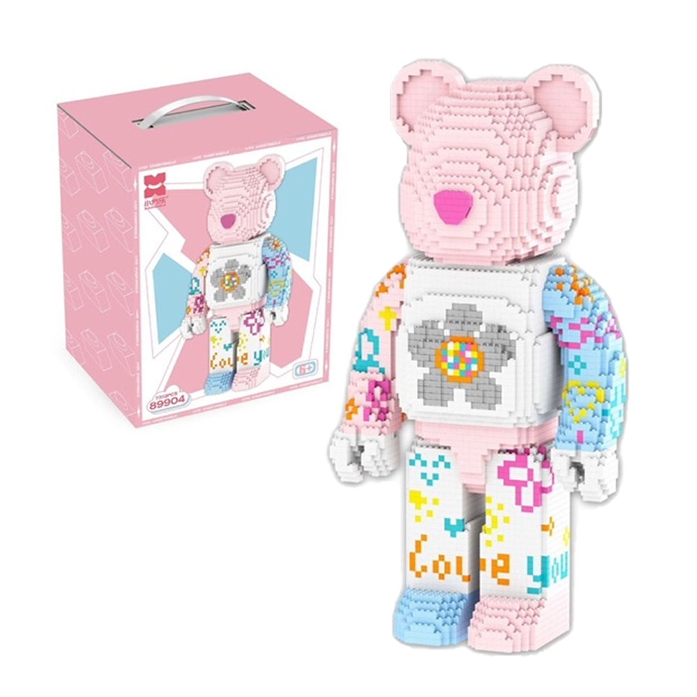 Đồ chơi xếp hình Bearbrick hoa màu hồng xanh dễ thương DIY_89904