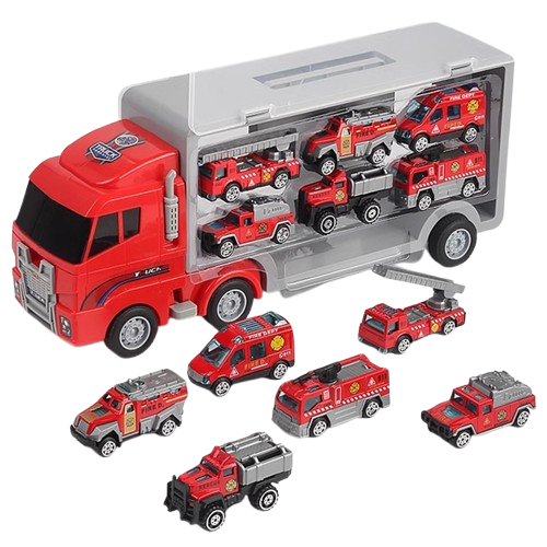 Mô hình xe container chở 6 xe hợp kim cứu hỏa cho bé_818