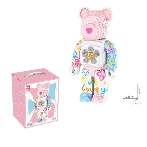 Đồ chơi xếp hình Bearbrick hoa màu hồng xanh dễ thương DIY_89904