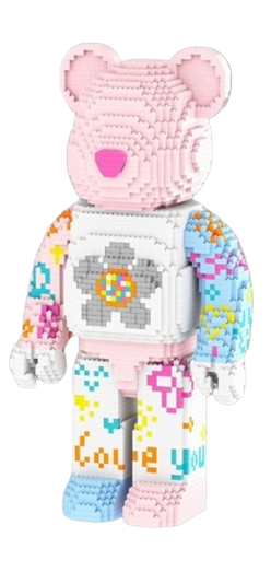 Đồ chơi xếp hình Bearbrick hoa màu hồng xanh dễ thương DIY_89904