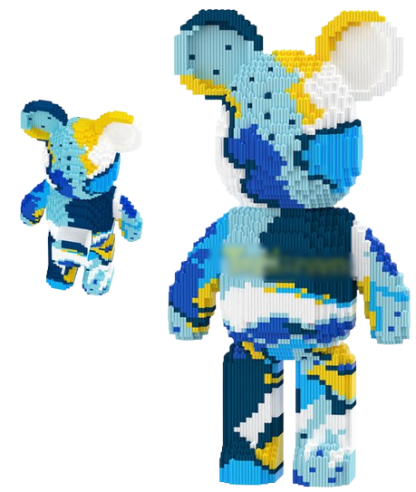 Đồ chơi xếp hình Bearbrick họa tiết các tinh thể màu xanh_1716