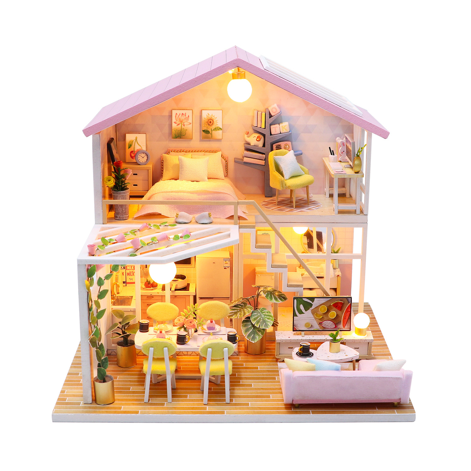 Đồ chơi xếp hình nhà gỗ búp bê tự lắp ráp_M2002