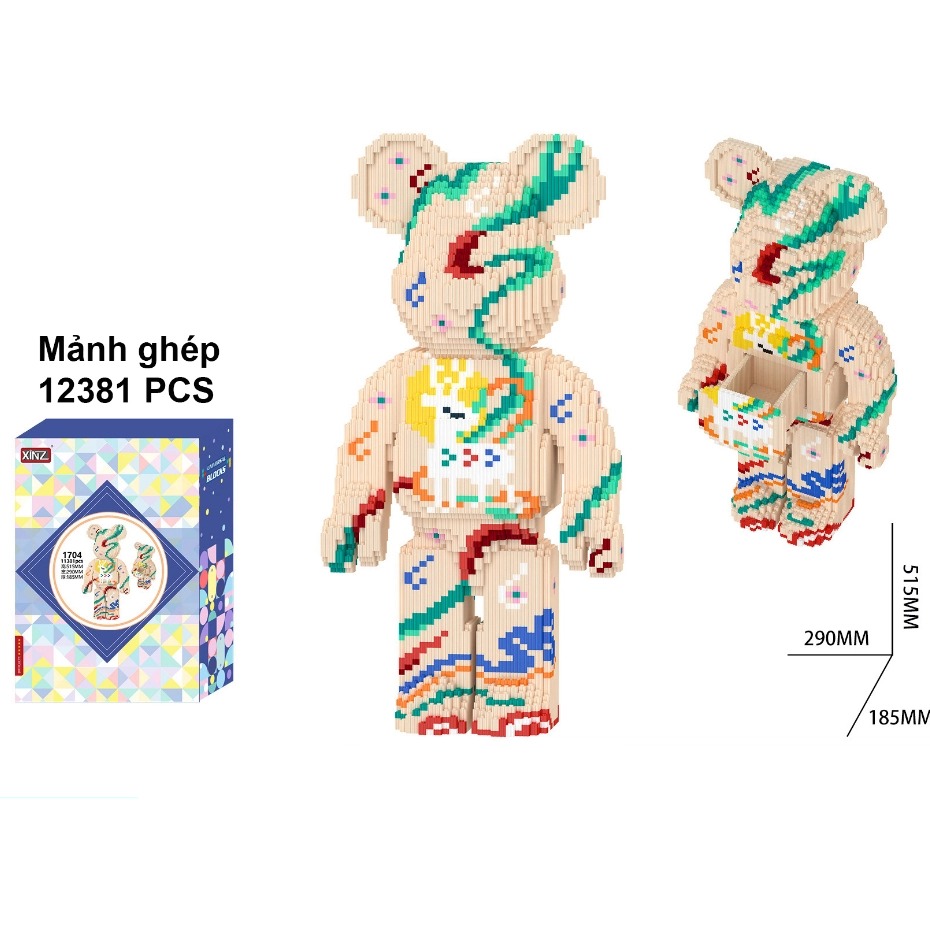 Đồ chơi xếp hình Bearbrick họa tiết chú hươu màu Cafe sữa_1704