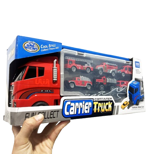 Mô hình xe container chở 6 xe hợp kim cứu hỏa cho bé_818