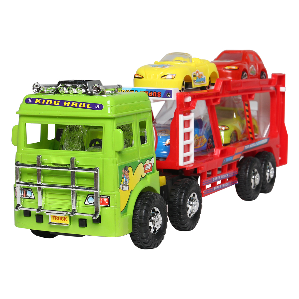 Mô hình ô tô thùng đỏ chở 4 xe con_9853