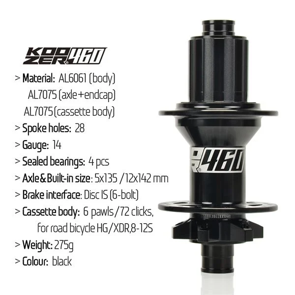 ĐÙM SAU XE ĐẠP KOOZER XR460 10x135 / 12x142 28C CỐI HG / XD / MS