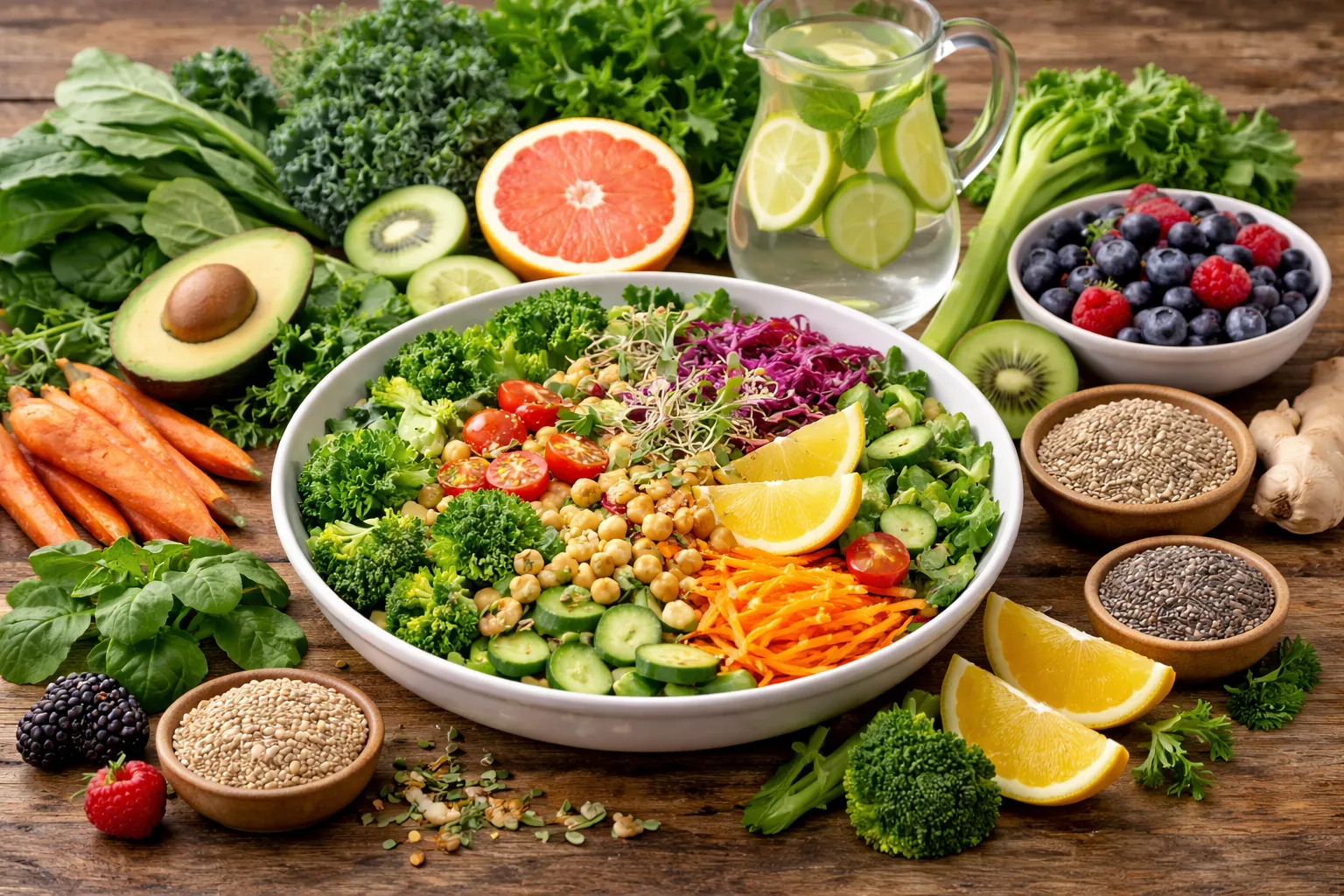 Bữa ăn có đầy đủ rau củ quả giúp hỗ trợ thải các chất độc khỏi cơ thể