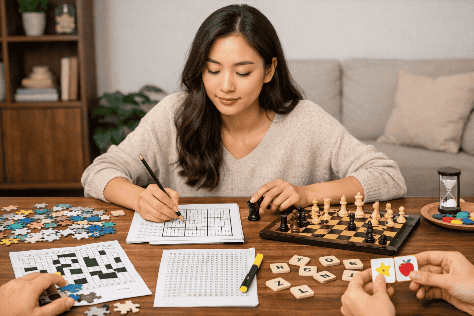Các trò chơi giúp tăng khả năng tập trung như sudoku, cờ vua, ghép hình và trò chơi trí nhớ