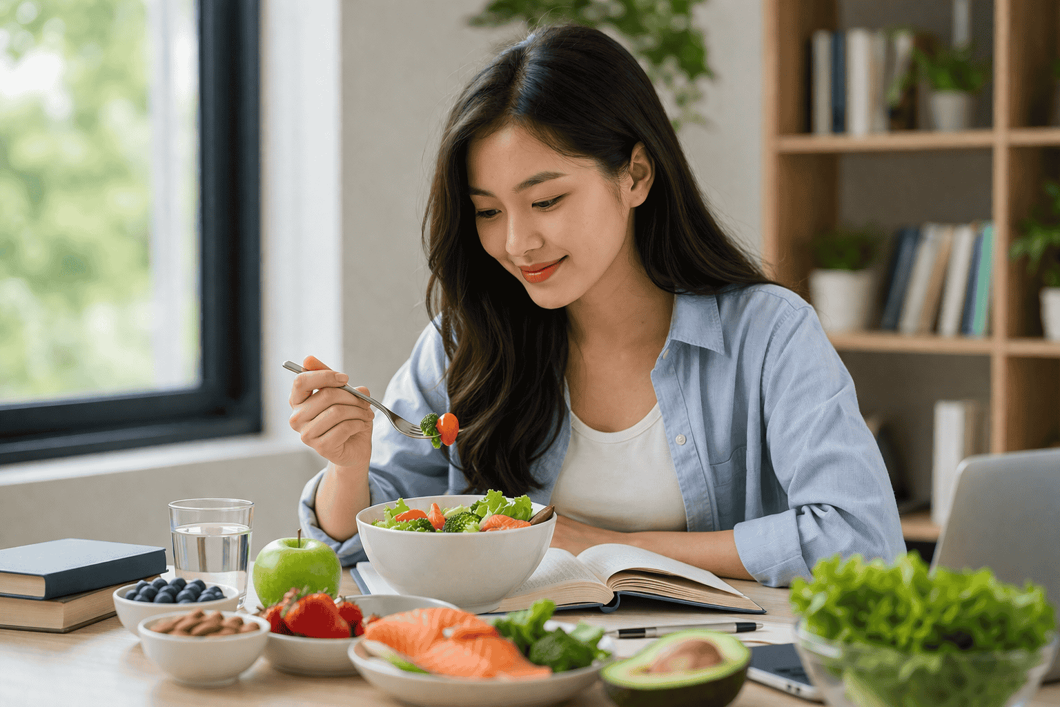 Một bữa trưa vừa phải kết hợp với trái cây, sữa chua hoặc hạt giúp cơ thể duy trì năng lượng ổn định hơn.