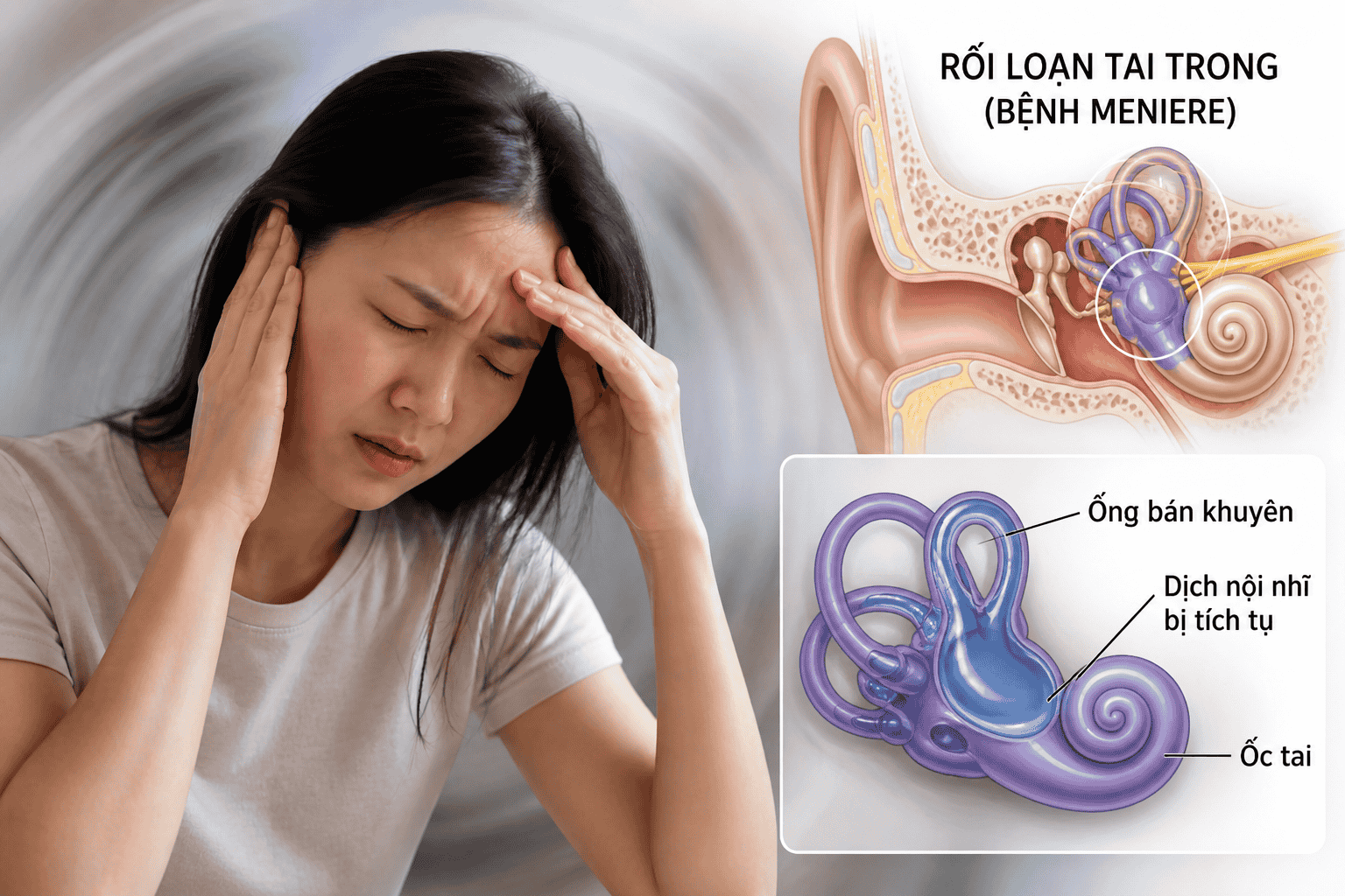 Chóng mặt ù tai có thể liên quan đến rối loạn tai trong hoặc bệnh Meniere