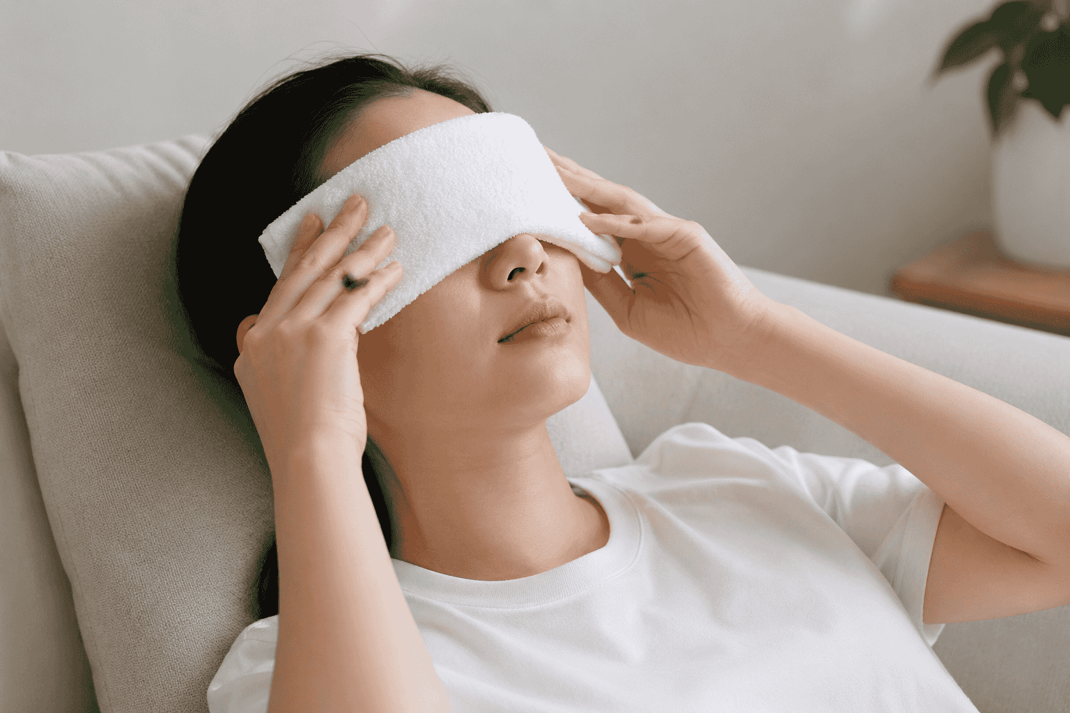 Chườm khăn mát giúp làm dịu cảm giác khó chịu khi bị viêm kết mạc dị ứng