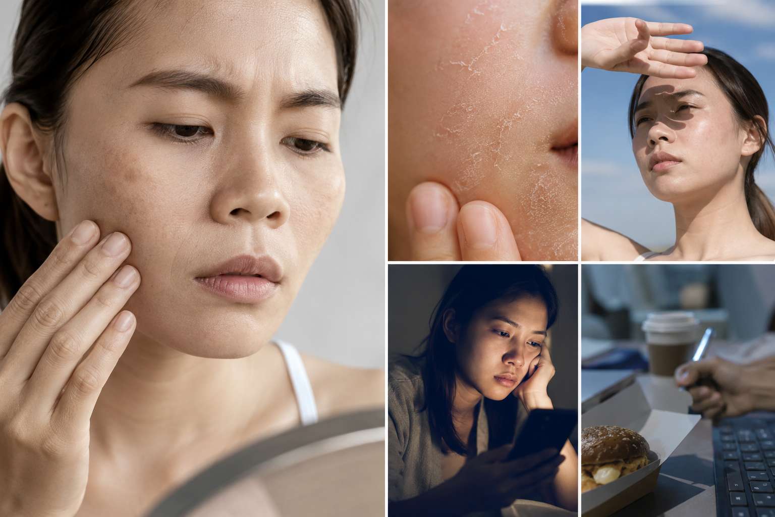 Da xỉn màu thường liên quan đến thiếu ẩm, tế bào chết tích tụ, nắng và lối sống thiếu điều độ.
