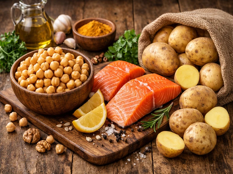 Đậu gà, cá hồi, khoai tây là nguồn thực phẩm bổ sung B6