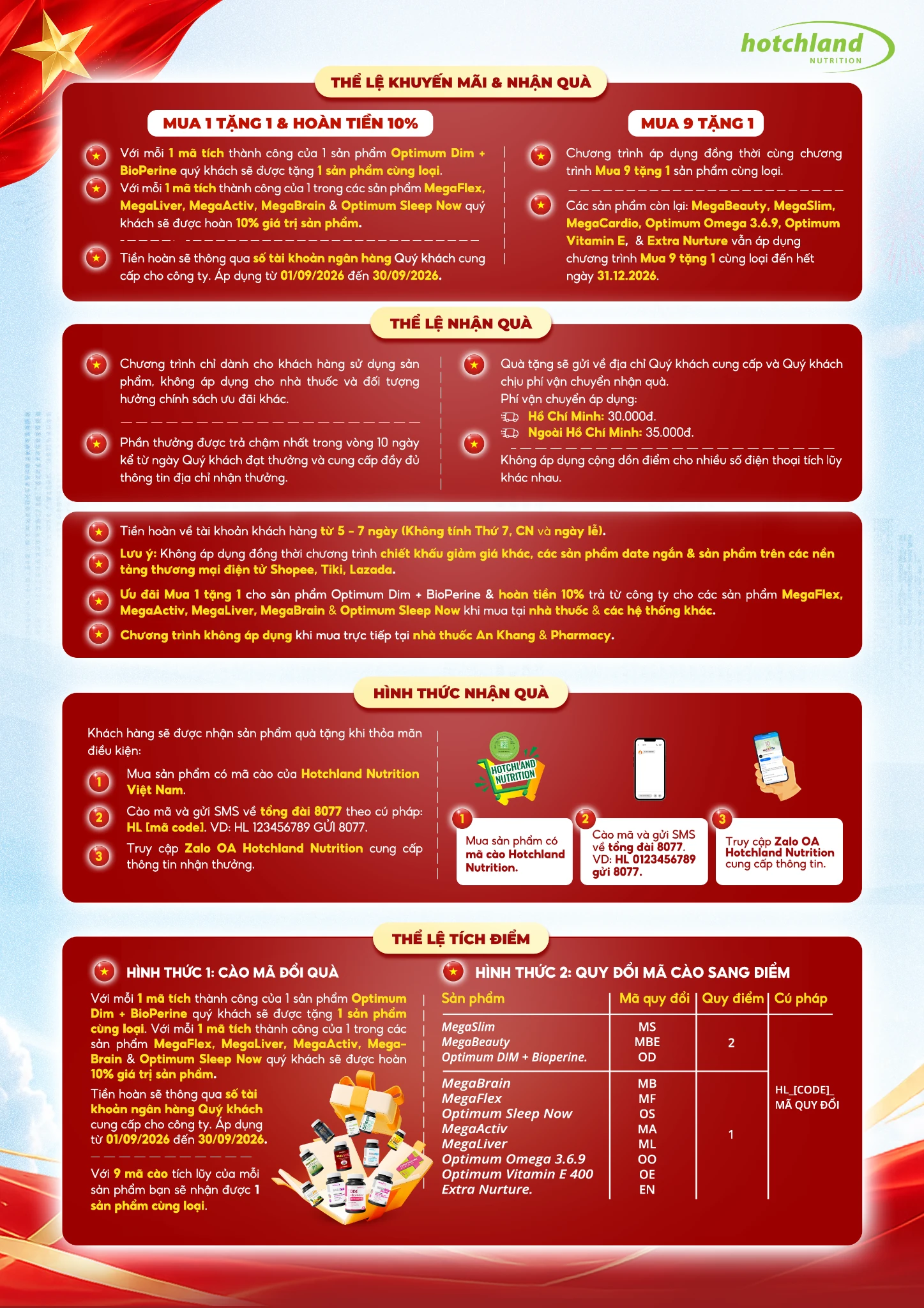 Hotchland Nutrition - Thể lệ khuyến mãi tháng 9