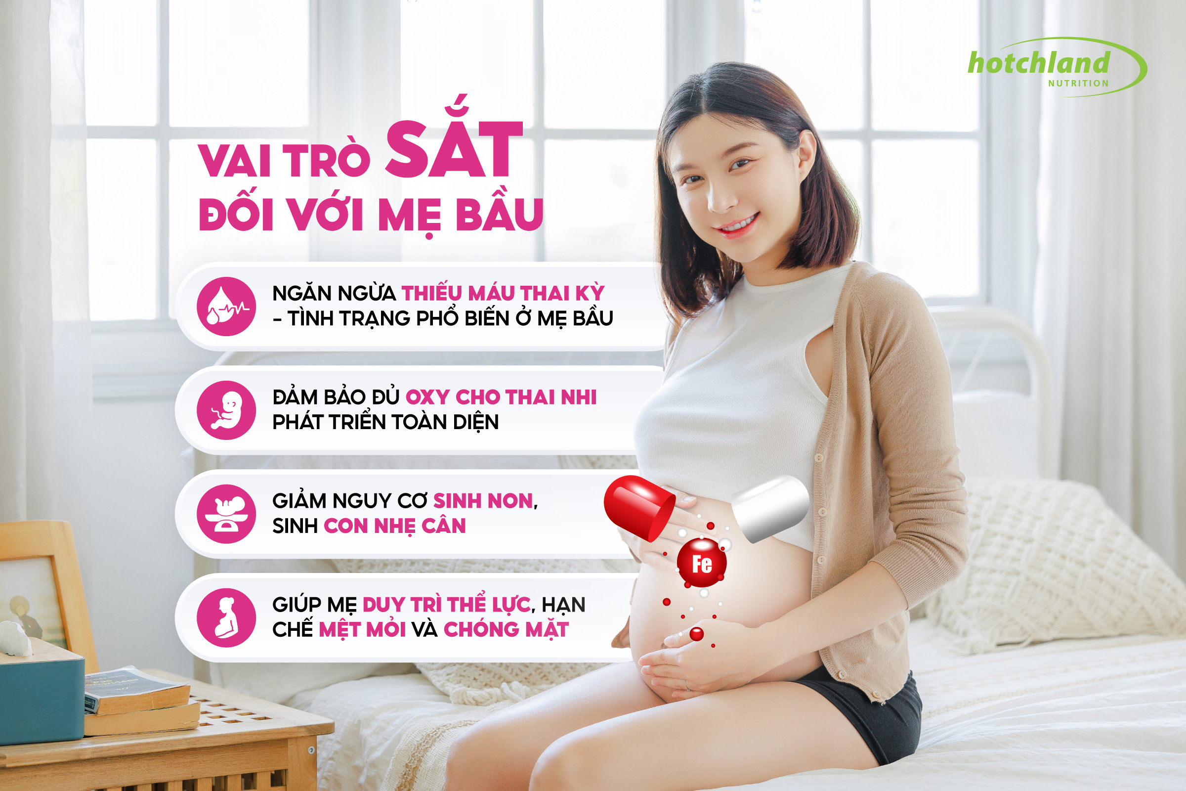 Vai trò của sắt trong thai kỳ giúp mẹ bầu ngừa thiếu máu, giảm nguy cơ sinh non.