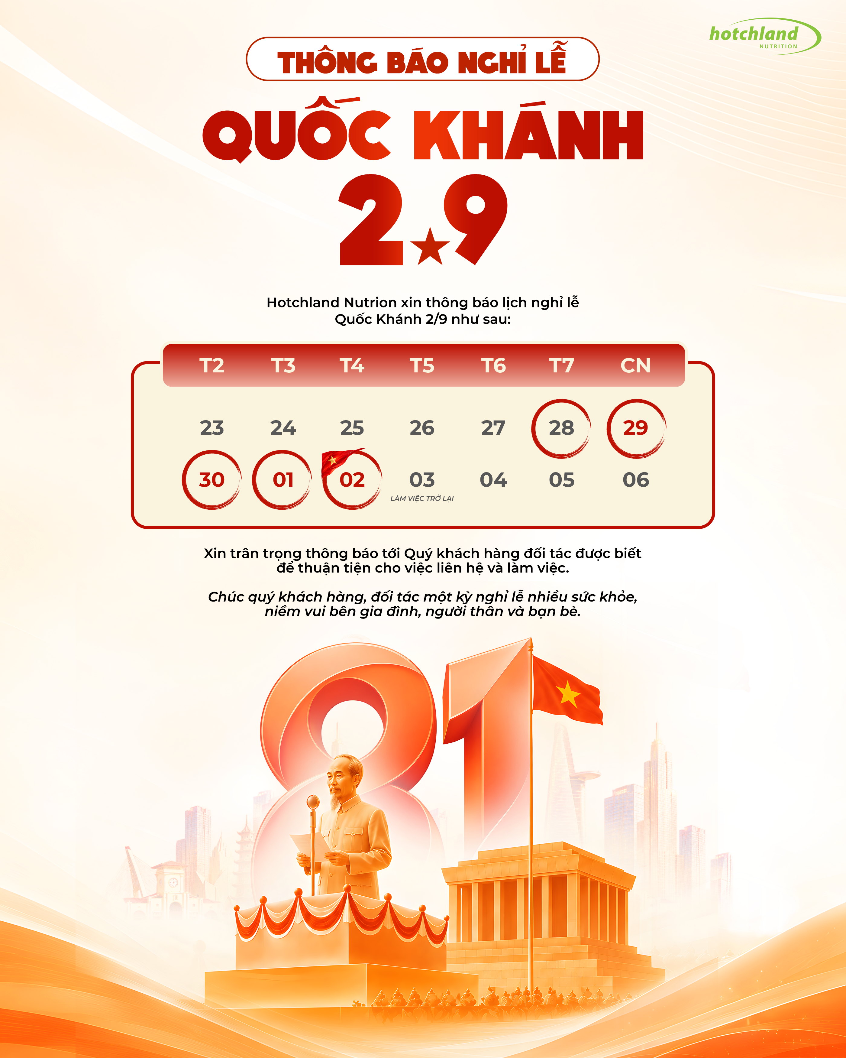 Thông báo nghỉ lễ Quốc Khánh 2/9