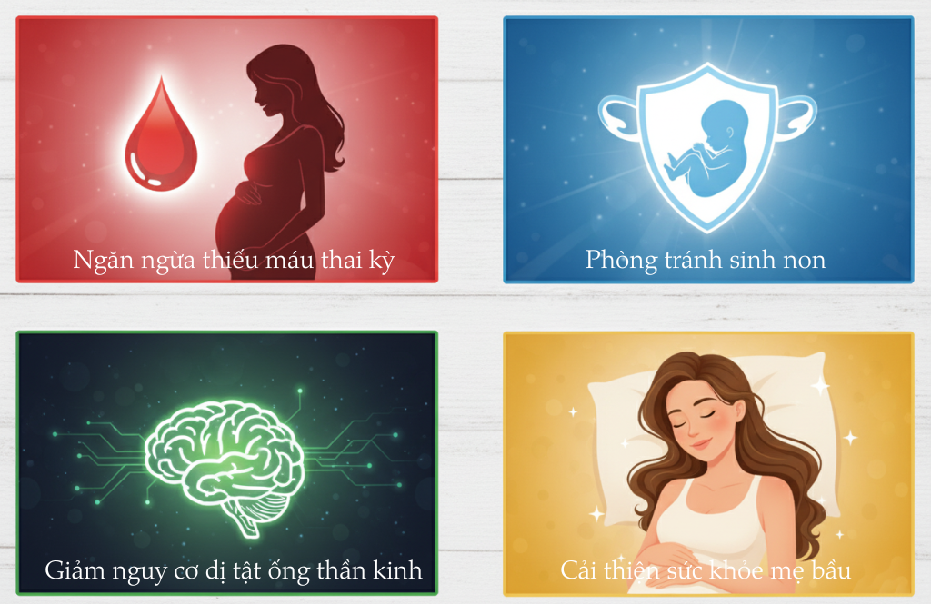 Lợi ích bổ sung sắt và axit folic cho bà bầu