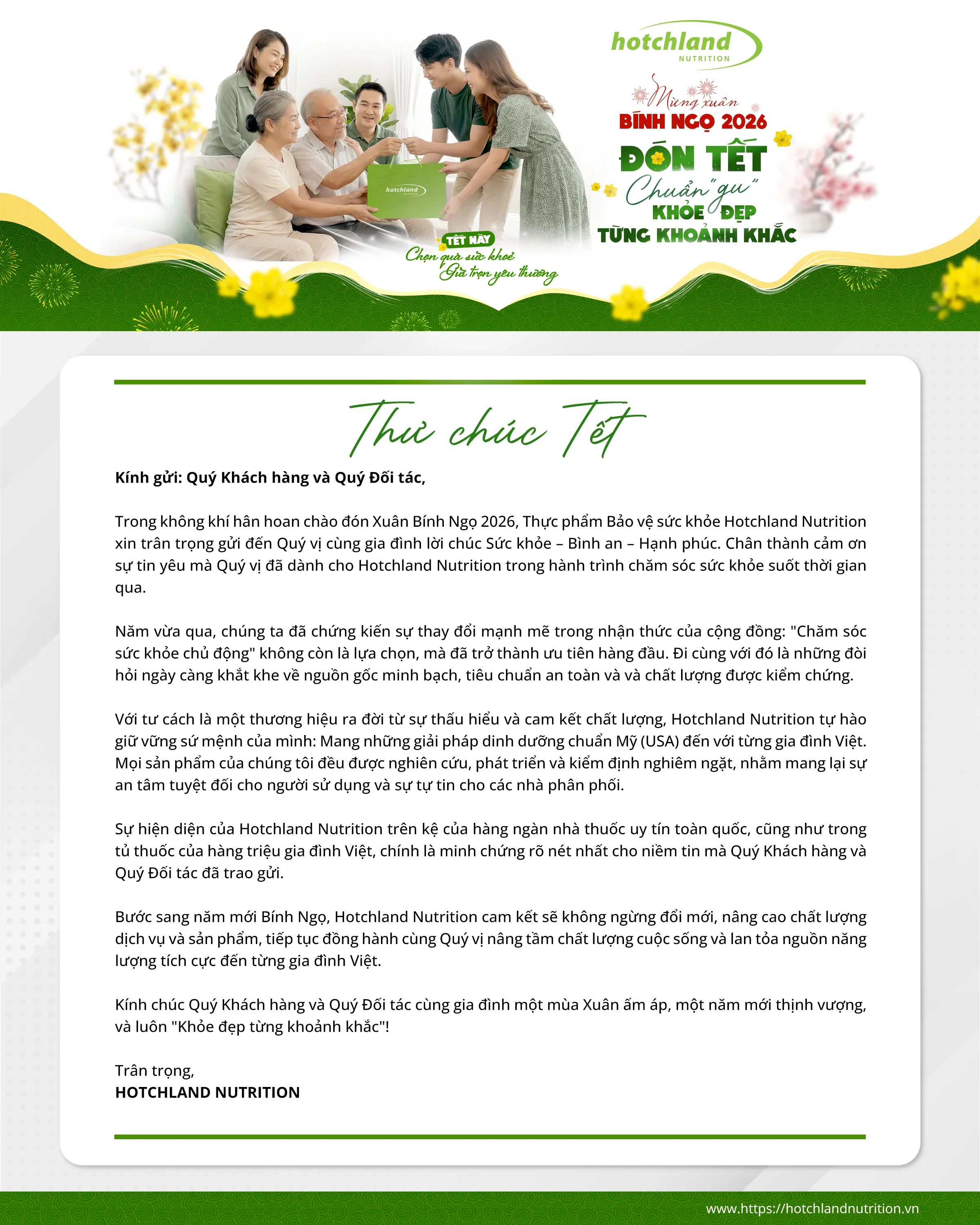 Thư chúc Tết Bính Ngọ 2026 từ Hotchland Nutrition - Đón Tết chuẩn Gu, Khỏe đẹp từng khoảnh khắc.
