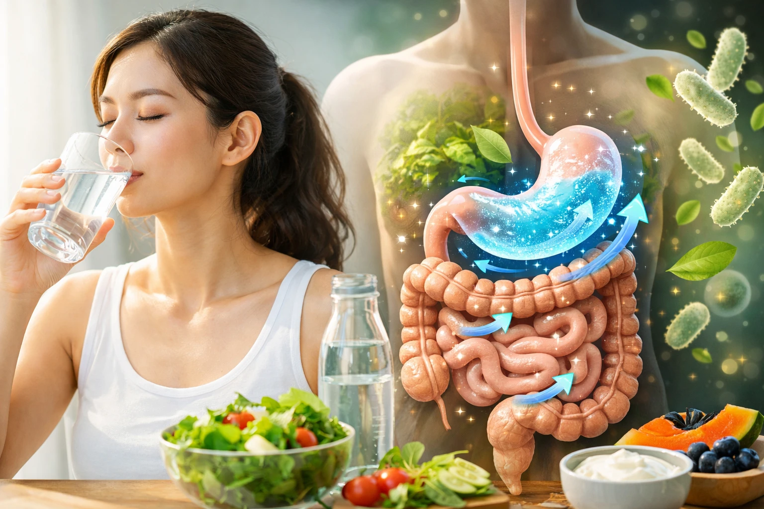 Uống nhiều nước giúp cải thiện hệ thống tiêu hóa