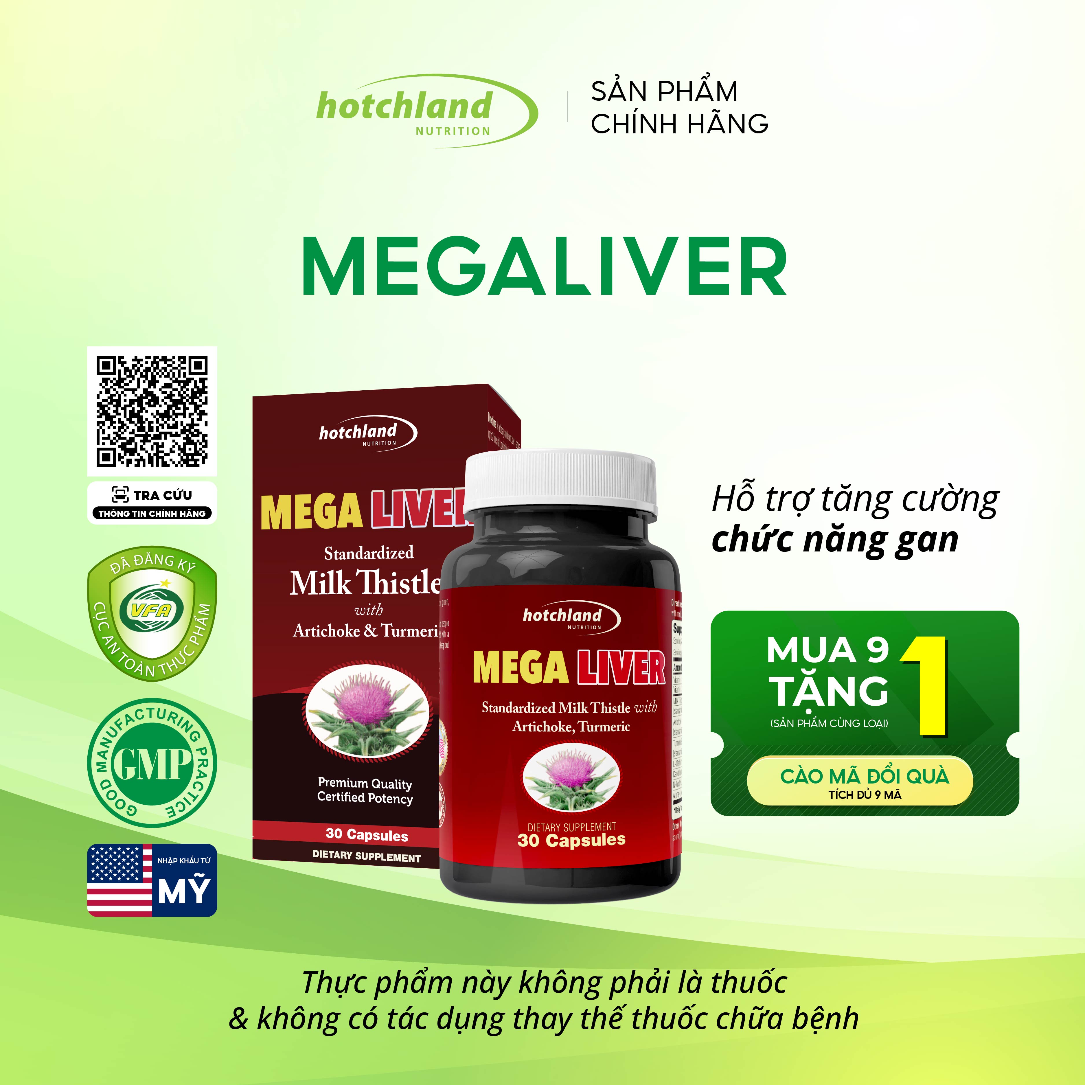 Thực phẩm chức năng hỗ trợ gan MegaLiver giúp thải độc và tăng cường các hoạt động của gan.