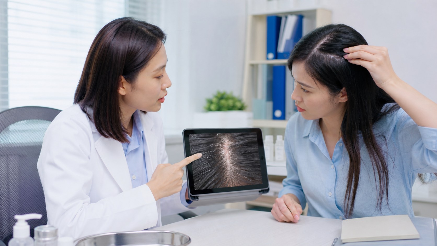 Nấm tóc cần được thăm khám khi có ngứa, bong vảy, tóc gãy rụng hoặc mảng viêm trên da đầu.