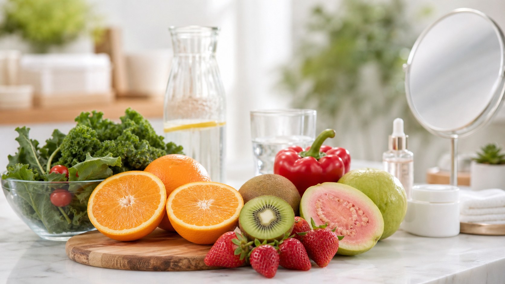 Vitamin C tham gia quá trình tổng hợp collagen tự nhiên trong cơ thể.