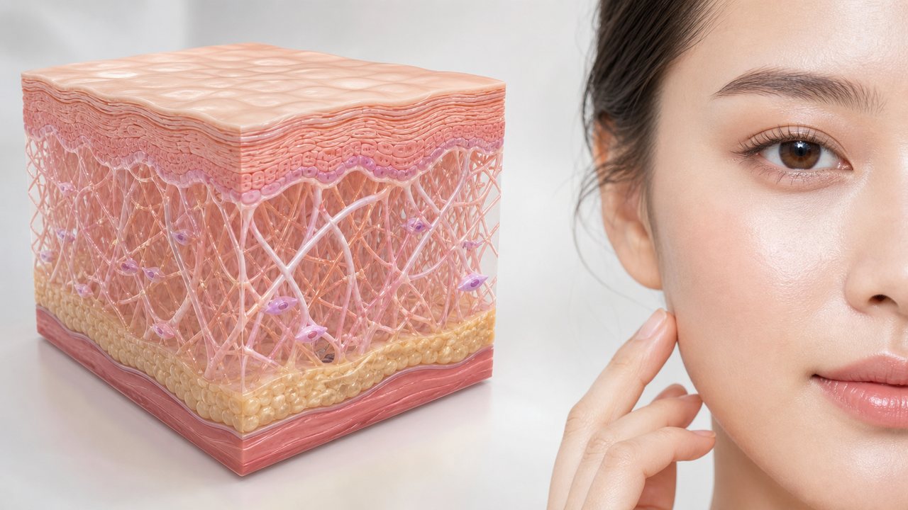 Collagen trong da nằm chủ yếu ở lớp trung bì, nơi tạo độ nâng đỡ cho da.