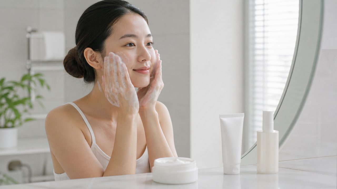 Routine chống lão hóa nên bắt đầu từ làm sạch dịu nhẹ, dưỡng ẩm và chống nắng đều.