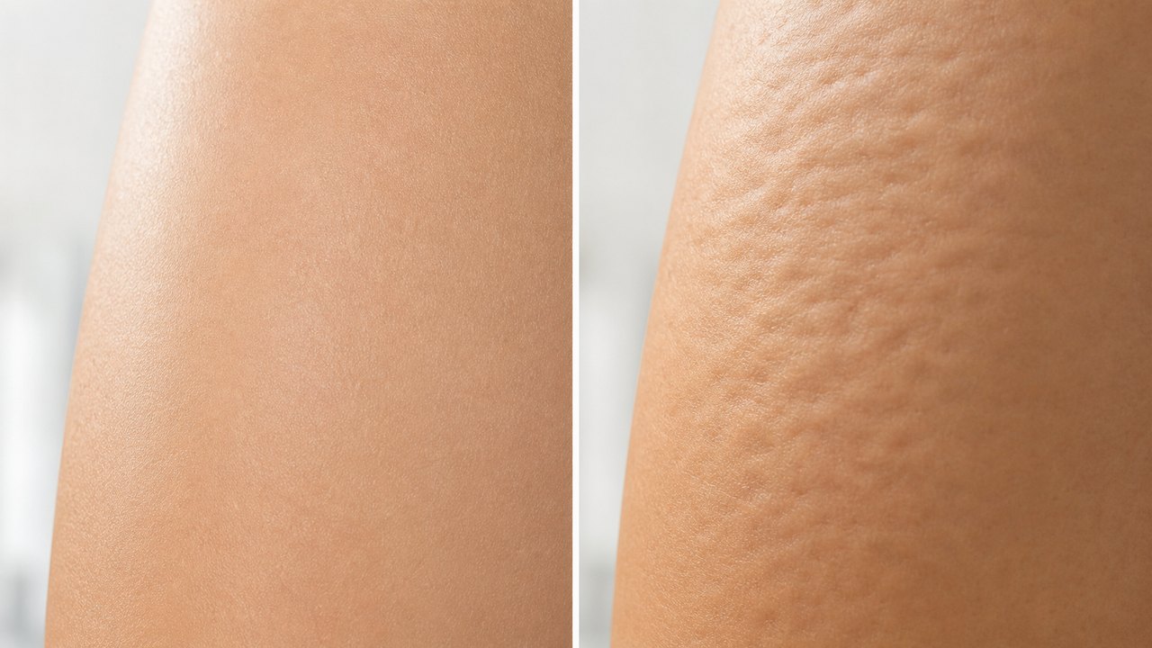 Sự khác nhau giữa da khỏe mạnh và da cellutite( sần vỏ cam)