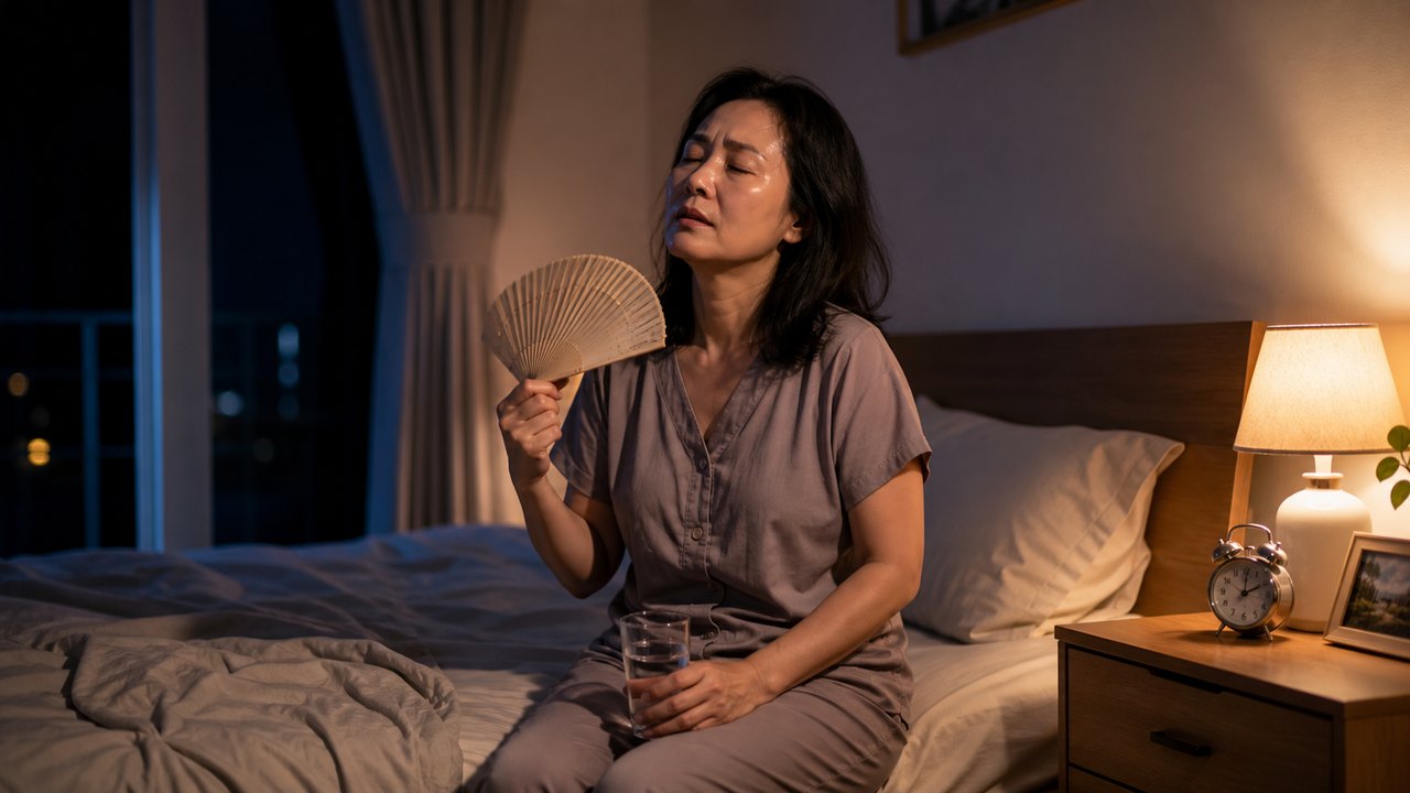 Nóng ran và đổ mồ hôi đêm là những triệu chúng của tiền mãn kinh