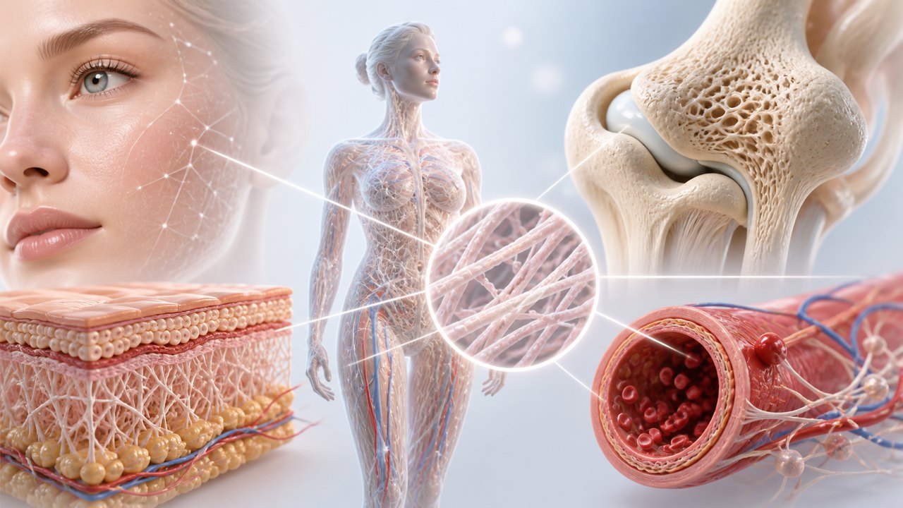 Collagen có trong tất cả các bộ phận của cơ thể, không chỉ da mà còn có nhiều trong xương và mạch máu