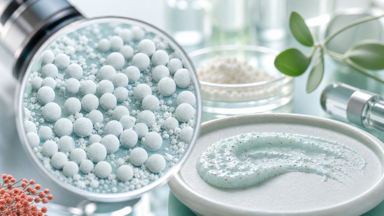 Hạt silica được dùng trong sản phẩm tẩy tế bào chết nhẹ nhờ cấu trúc tròn, kích thước đồng đều