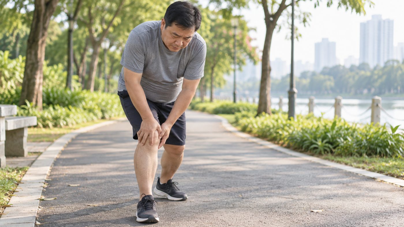 Thừa cân, ít vận động, chấn thương và tuổi tác là các yếu tố có thể làm tăng nguy cơ đau và cứng khớp gối (Ảnh minh họa được tạo bởi AI)