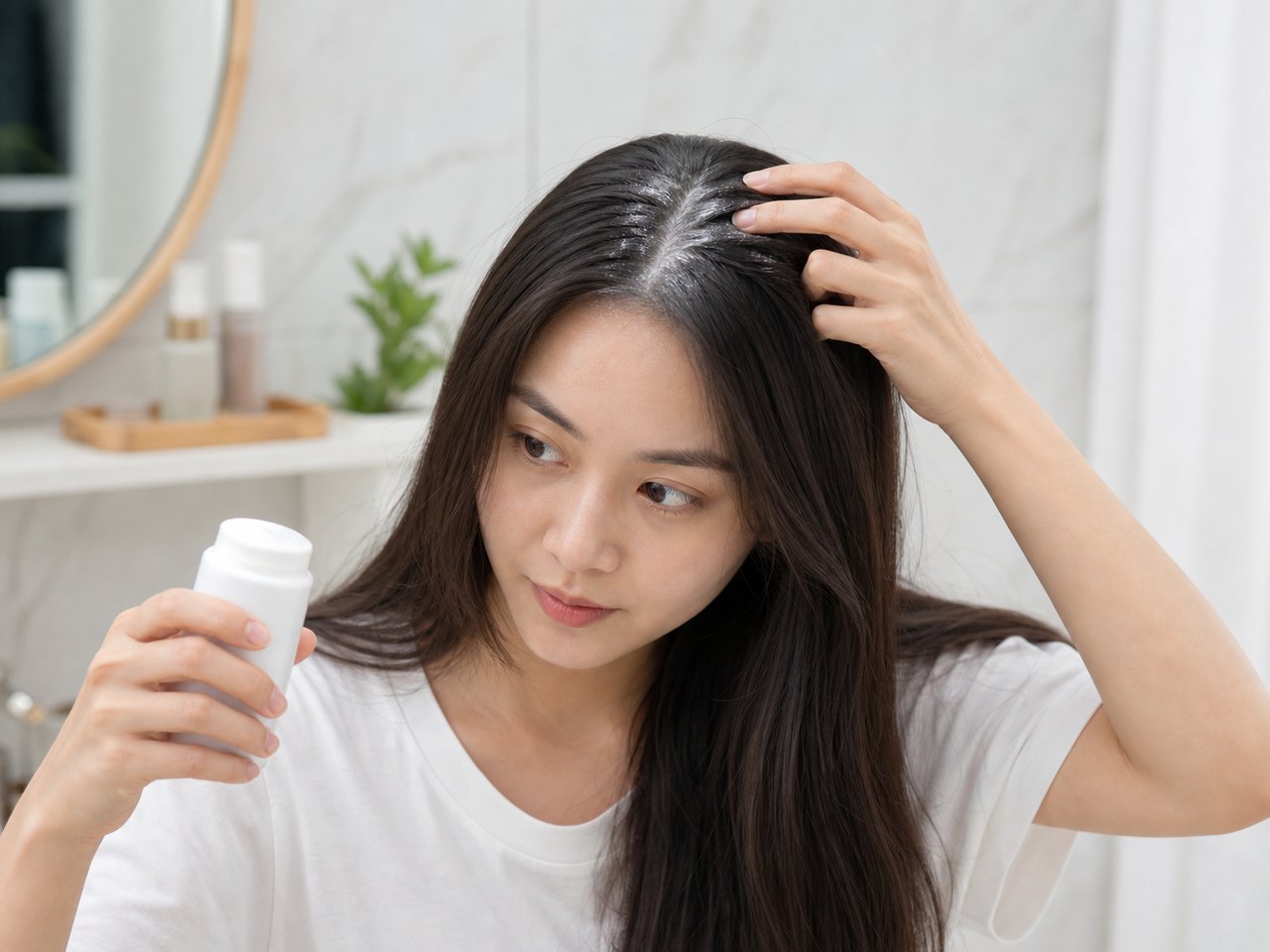 Phấn rôm có thể giúp tóc bớt bết tạm thời khi dùng lượng nhỏ