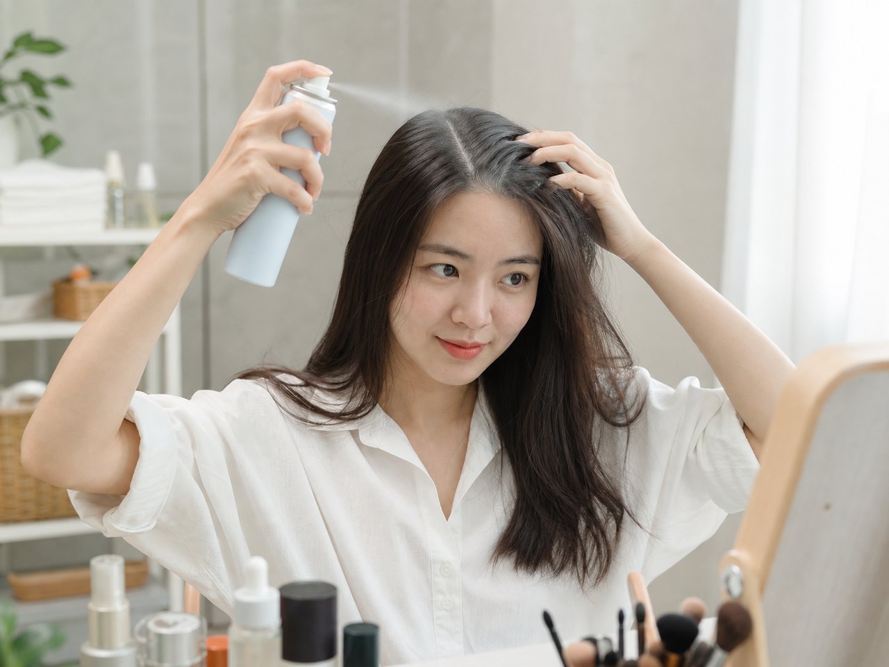 Dầu gội khô giúp tóc bớt bết tạm thời nhưng không thay thế gội đầu