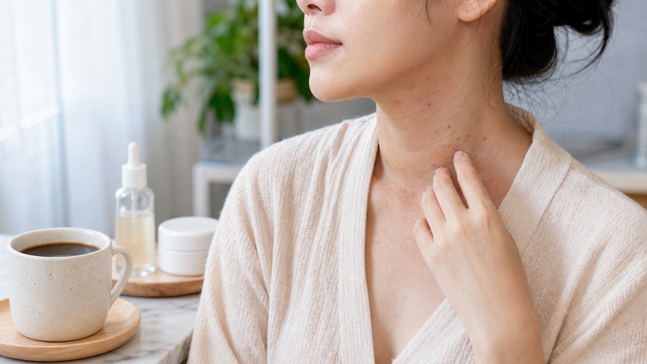 Cà phê không trực tiếp gây mụn ở cổ nhưng có thể ảnh hưởng gián tiếp qua giấc ngủ và căng thẳng.