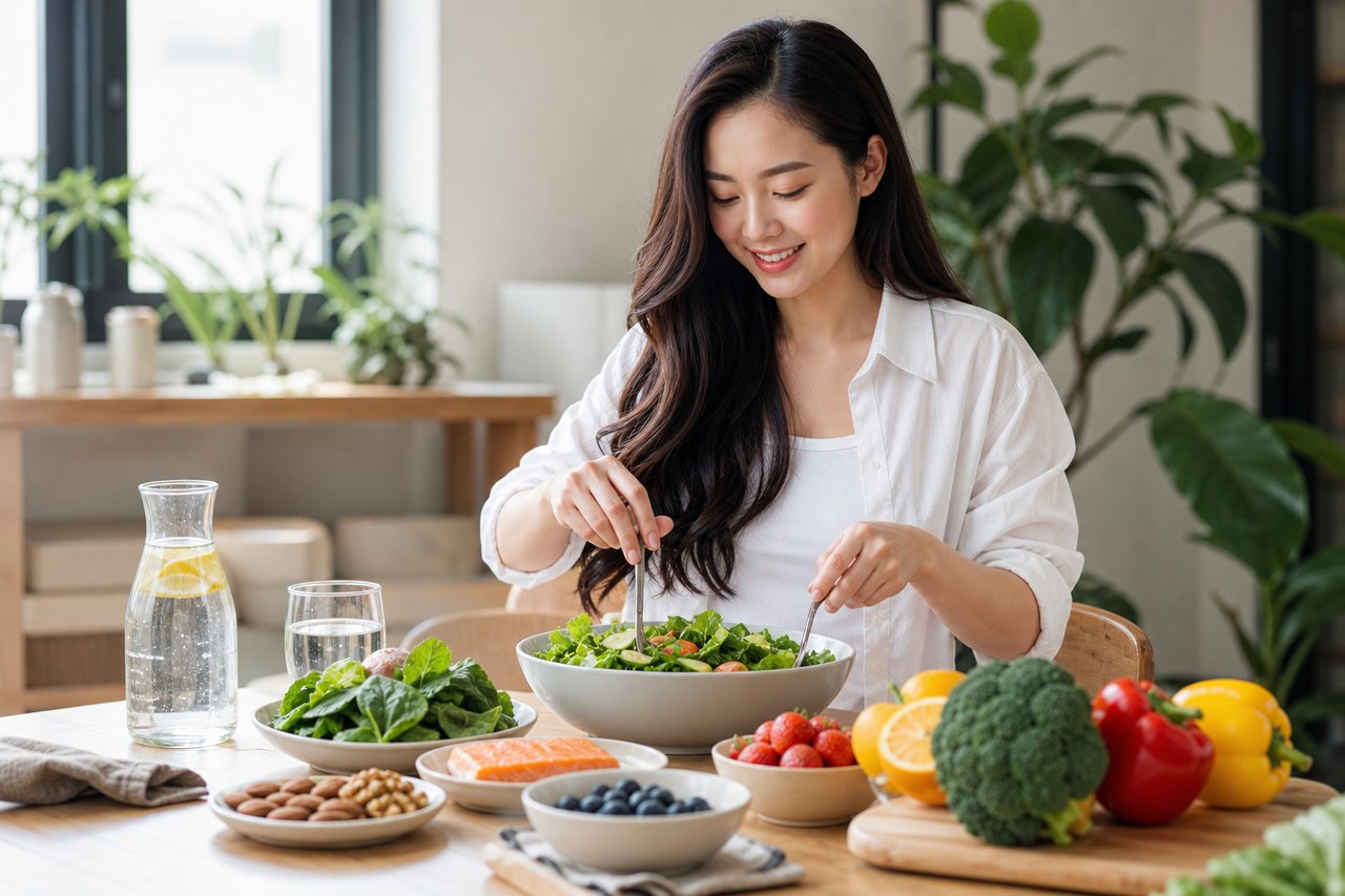 Chế độ ăn uống lành mạnh giúp tăng cường trao đổi chất và hỗ trợ quá trình mọc tóc.